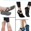 AURUZA Pilates Grip Socks for Women Non Slip Skid Yoga Socks with Grips Straps for Ballet Dance Workout Gripper Socks