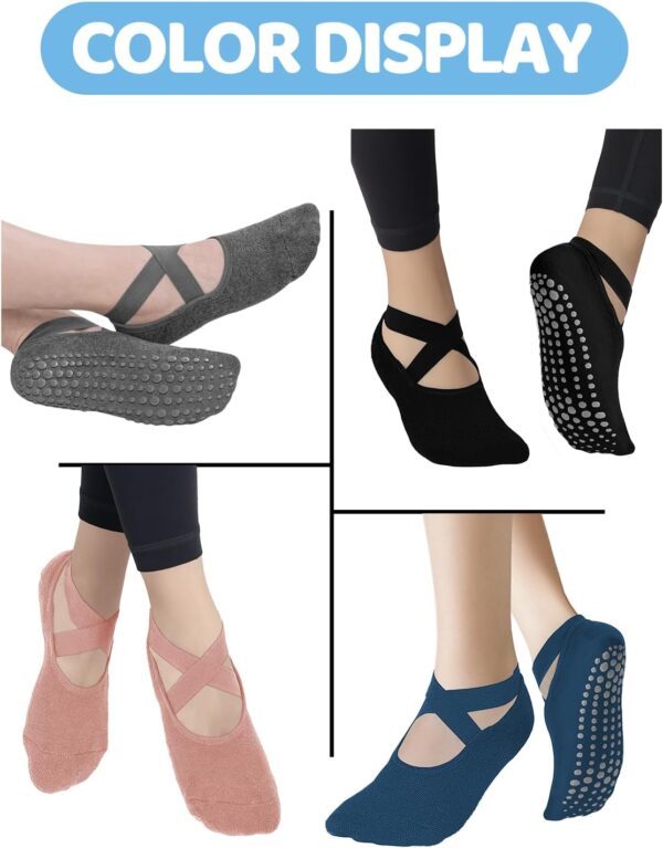 AURUZA Pilates Grip Socks for Women Non Slip Skid Yoga Socks with Grips Straps for Ballet Dance Workout Gripper Socks