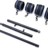 Spreader Bar Heavy Duty Stainless Steel Expandable Silver Bar Home Gym with 4pcs PU Purple Adjustable Strap,Sports Aid Training Fitness Gear Pilates Aid Kit,Yoga Set (Black+Blue PU Kit)