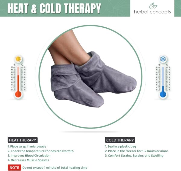 Herbal Concepts Booties Hot and Cold Feet Aromatherapy with 12 Herbs Wheat and Flax Seed for Relieving Foot Stiffness, Sore Muscles and Joints, Achilles tendinitis, Plantar Fasciitis, Charcoal