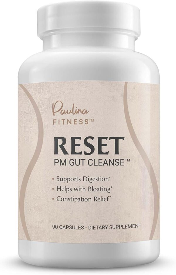 Paulina FITNESS Reset Overnight Digestive Aid, Bloating Relief, & Gut Health Supplement | Natural Detox & Digestive Cleanse to Support Weight Management and Relieve Constipation | 90 Capsules
