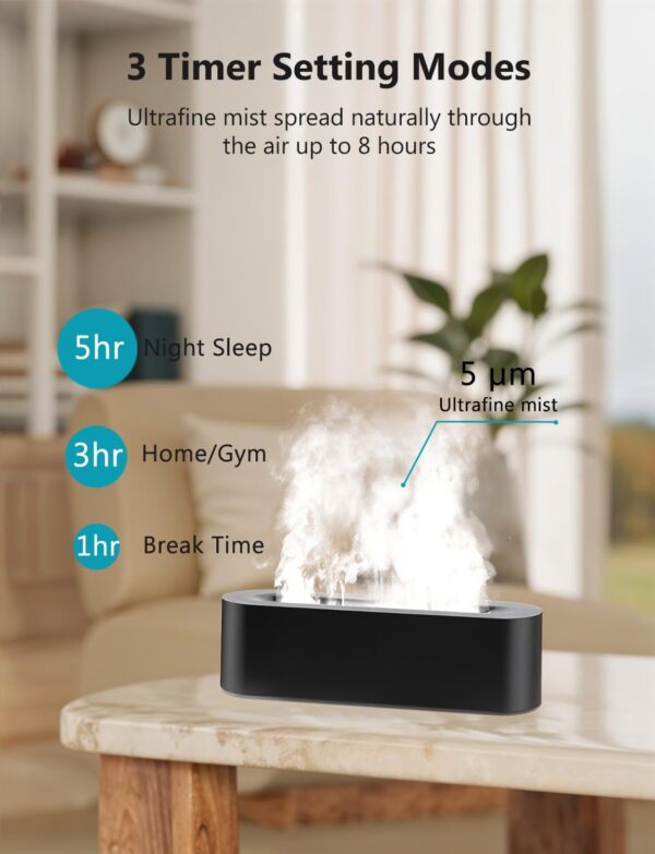 Flame Air Diffuser, Humidifier, Essential Oil Diffuser - 7 Colors, 180mL Capacity (8 Hours), Noiseless Operation, Auto-Off Protection - Perfect for Home Bedroom Office Gifts(Black)