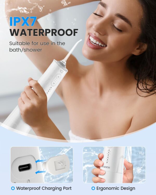 Water Flosser for Teeth, Cordless Water Dental Flosser, 9 Jet Tips 5 Modes 300ML IPX7 Waterproof, Portable Rechargeable Oral Irrigator for Home Travel - Gums, Orthodontic, Braces Care - White