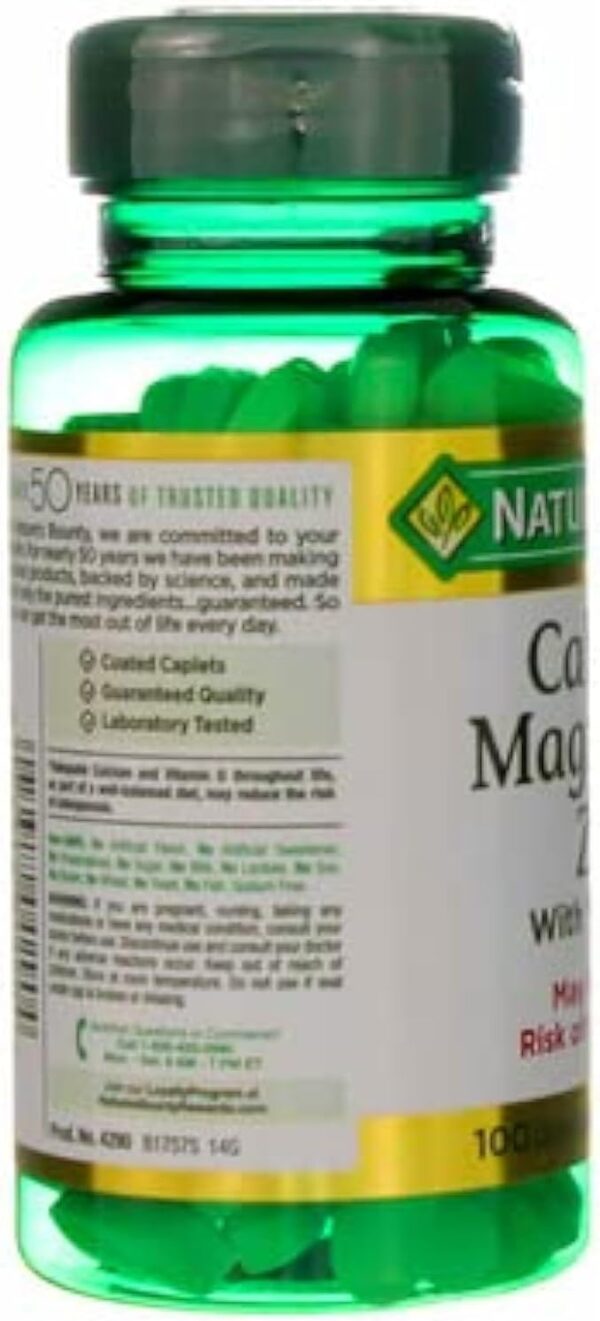 Nature's Bounty Calcium Magnesium & Zinc Caplets, Immune & Supporting Bone Health, 100 Count