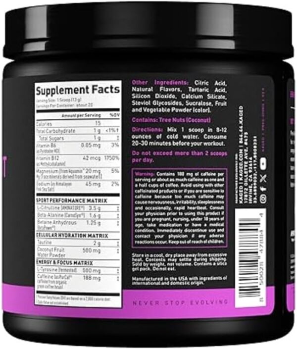 Kaged Pre-Kaged Sport Pre Workout Powder | Glacier Grape | Energy Supplement for Endurance | Cardio, Weightlifting Sports Drink | 20 Servings