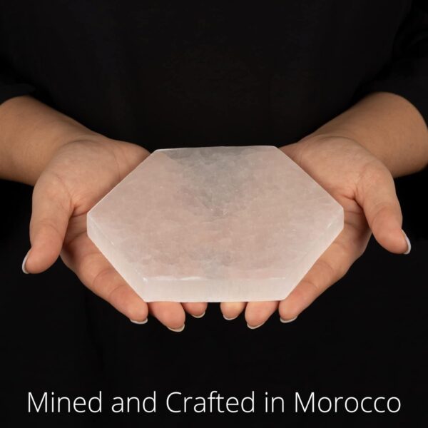 Large Selenite Charging Plate – 6” Hexagon Selenite Crystal – Mined & Crafted in Morocco – Ideal for Cleansing Crystals & Healing Stones, Meditation, Reiki – Protection Crystals - Spiritual Gifts