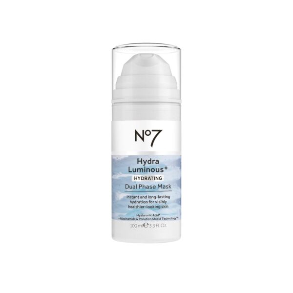610JCfhj9L._SL1500_.jpg No7 HydraLuminous+ Hydrating Dual Phase Face Mask - Hyaluronic Acid Overnight Face Mask with Vitamin B3 Niacinamide for Skin Barrier Repair & Radiant-Looking Skin (3.5 Fl Oz)