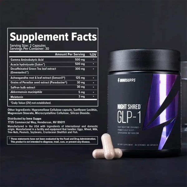 InnoSupps Night Shred™ GLP-1 | Nighttime Fat-Burner + Sleep Support | Appetite, Metabolism & Stress Support | Akkermansia + Ashwagandha | 60 Capsules. 30 Servings.