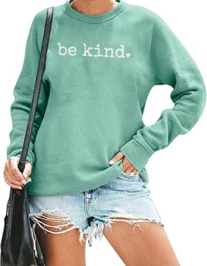 ASTANFY Be Kind Sweatshirt Womens Letter Print Pullover Long Sleeves Blessed Top Blouse