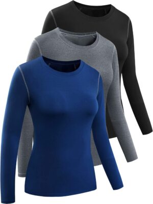CADMUS 1 or 3 Pack Workout Long Sleeve Shirts for Women Dry Fit Compression Running Top
