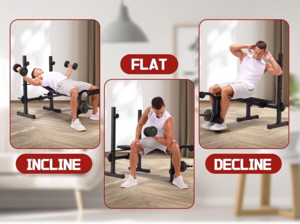 OPPSDECOR Multi-Function Weight Bench Set with Squat Rack Leg Extension & Leg Curl Adjustable Workout Bench for Full Body Fitness Foldable Flat/Incline/Decline Upgrade Bench Press for Home Gym