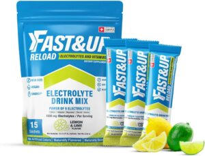 FAST&UP Reload – Lemon & Lime - Refreshing Electrolyte Drink Mix | Hydration Powder Packets | 1500 mg Electrolytes + Vitamins C & B12 | Easy to Open Single Serving Pack | 15 Servings