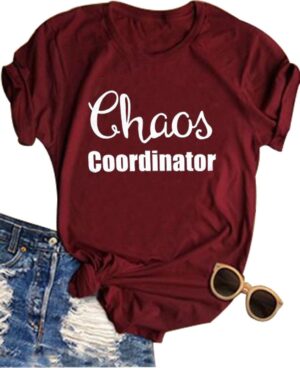 Women Chaos Coordinator Letter Printed T-Shirt Funny Short Sleeve Tops Tee Shirt