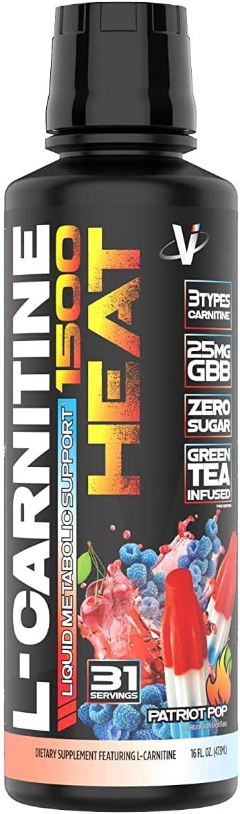 VMI Sports L-Carnitine 1500 Heat Stimulant Free Thermogenic Metabolic Support & Fat Loss for Men & Women | 1500mg L-Carnitine | Convenient Liquid (Patriot Pop)