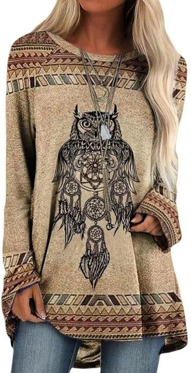 Bengbobar Western Sweatshirts for Women Native American Aztec Print Pullover Long Sleeve Crewneck Crewneck Sweatshirt