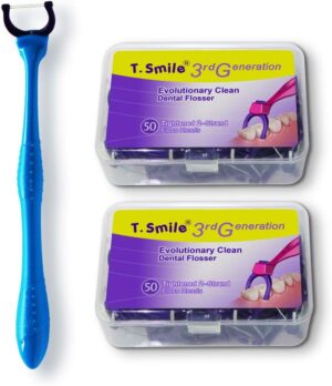 Evolutionary Clean Dental Flossers, Kit of Refills Plus Long Handle (1 Handle + 100 Refills)