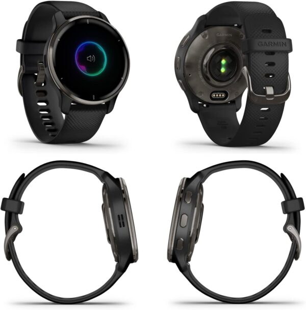 Wearable4U - Garmin Venu 2 Plus GPS Multisport Smartwatch, 1.7 in. with Call and Text, Music, Adv HM+FF, Slate Bezel with Black Case and White Earbuds Bundle