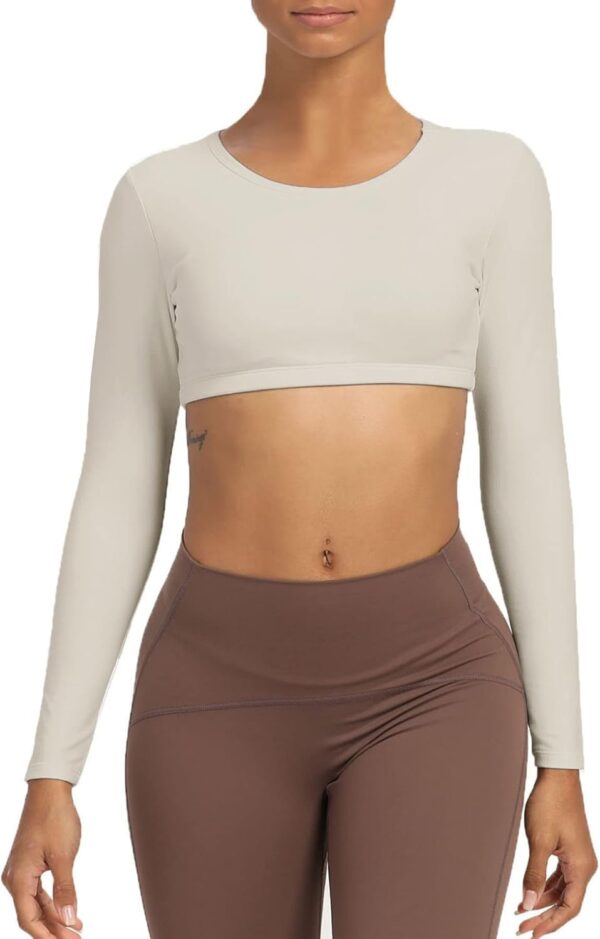 Aoxjox Long Sleeve Crop Tops for Women Clarissa Backless Workout Cropped T Shirt Top