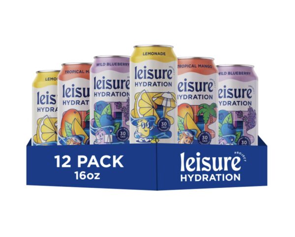 Leisure Drinks - Electrolyte Drink Variety Pack [Electrolyte Refresher - 16oz Cans, 12pk] - Low Sugar Hydration Drink - Get The Best Hydration Drink Packed w/ Magnesium & Ashwagandha For Mood & Stress Support