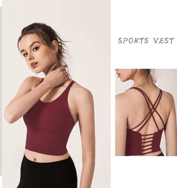 Redqenting Longline Sports Bra for Women with Removable Padded,Sexy Criss Cross Back Strappy Yoga Bras Workout Tank Tops