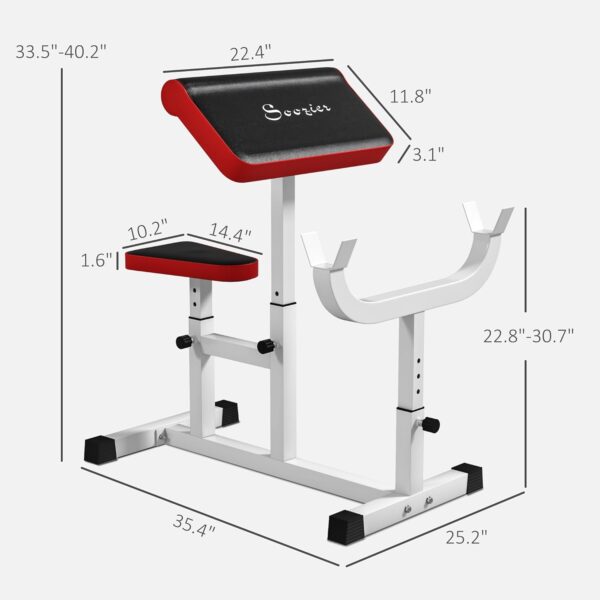 Soozier Adjustable Preacher Curl Bench with Brabell Rack, Strength Training Seated Arm Isolated Barbell Dumbbell Bicep Station, 265 LBS Home Gym Fitness Equipment