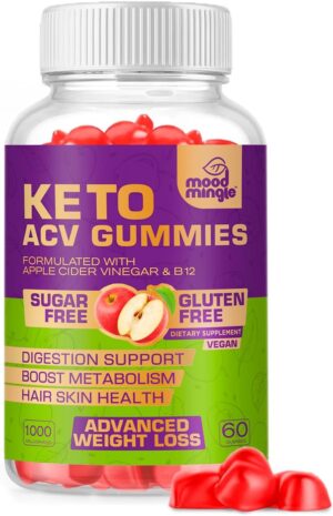 Keto ACV Gummies for Advanced Weight Loss - Gluten & Sugar-Free Apple Cider Vinegar Rapid Fat Burner Diet Supplement for Women Men - 60 Gummies (1000MG)