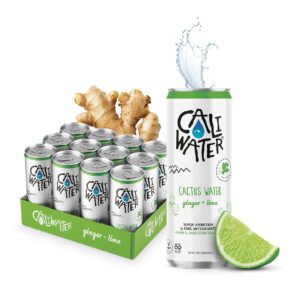 Caliwater - Organic Cactus Water - Ginger and Lime - 5g Sugar, 25 Calories - Coconut Water Alternative - Natural Plant Based Hydration - Skin Care, Electrolyte Drinks - Flavored Water - 12 Cans