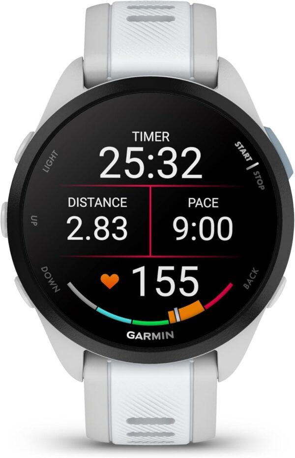 Garmin Forerunner 165 Running Smartwatch, Colorful AMOLED Touchscreen, Training Metrics and Recovery Insights Includes Wearable4U PowerPack +Adapters Bundle, Mist Gray/Whitestone