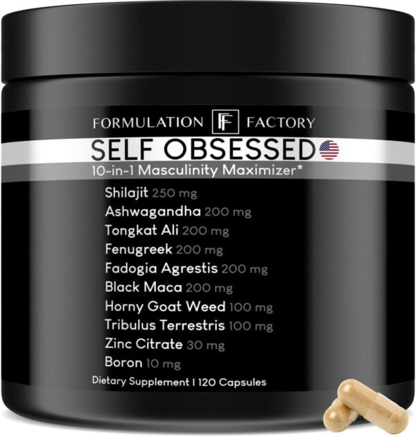 Self Obsessed 10 in 1 Masculinity Maximizer Supplement, Shilajit for Men, Tongkat Ali, Ashwaganda, Fenugreek & More, Muscle Growth, Energy Management, Drive, Strength, Recovery (2 Months)