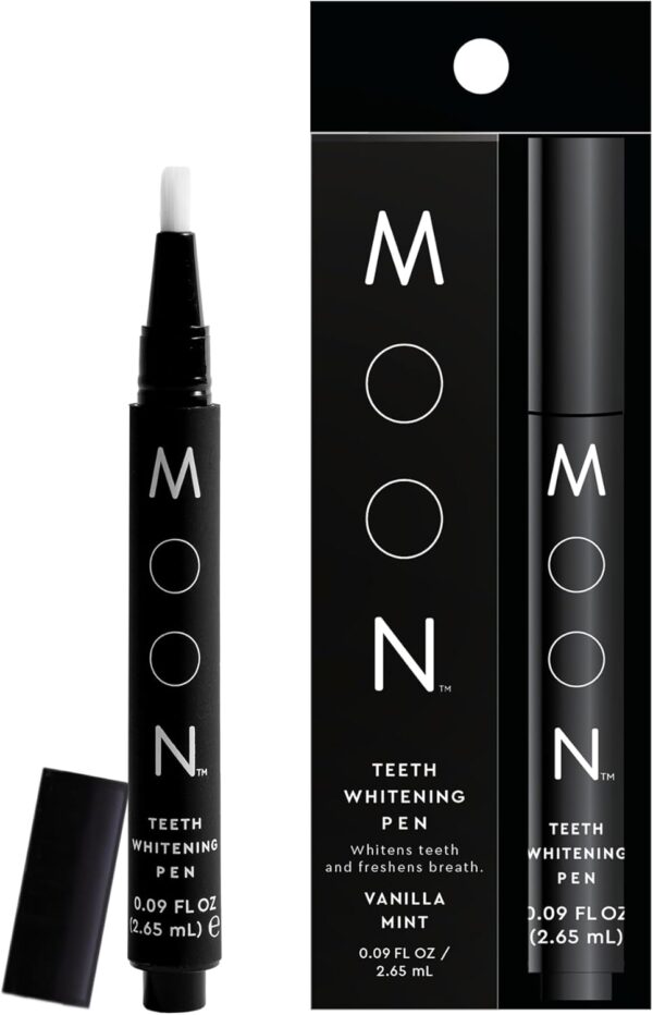 MOON Teeth Whitening Pen, Brush Every Tooth White, On-The-Go Whitener for A Brighter Smile, Gentle on Sensitive Teeth, 30+ Uses, Vegan, Vanilla Mint Flavor