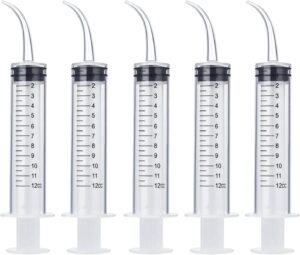 Wisdom Teeth Syringe, 5 Pack Irrigation Dental Syringes with Measure Scale & Curved Tip for Dental Care Liquid Oral Tonsil Stone