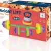 Kids Exercise Weight Set - 3-in-1 Adjustable Workout Toy Equipment for Children Pretend Play Exercise - Toddler Beginner Gym, Fitness, Weightlifting and Powerlifting (Dumbbell, Barbell, Kettlebell)