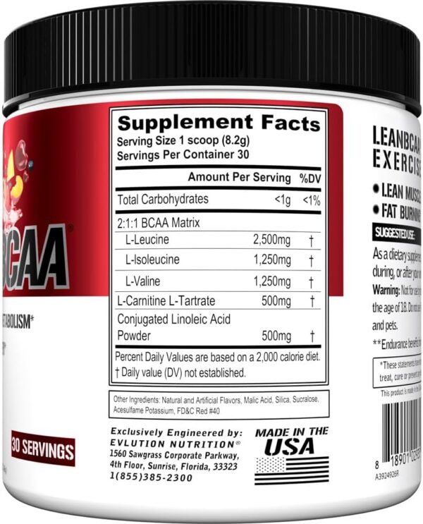 Evlution Stimulant Free Lean BCAA Powder Nutrition BCAAs Amino Acids Powder with CLA Carnitine and 2:1:1 Branched Chain Amino Acids Supports Muscle Recovery Fat Burn and Metabolism - Fruit Punch