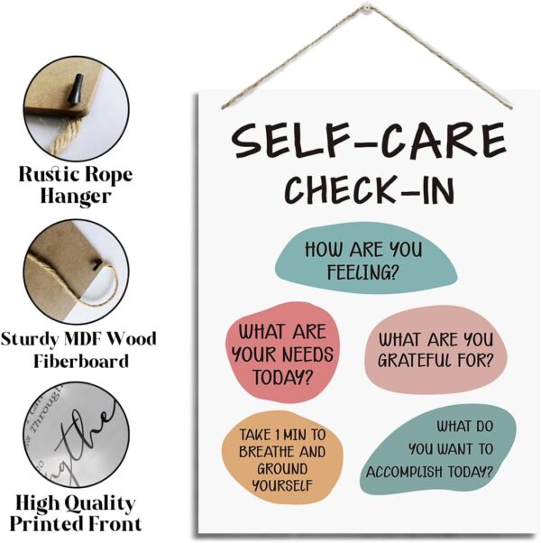 Self-care Check-in Sign, Mental Health Wood Sign, Rustic Hanging Wood Plaque Sign, Classroom Decor, Well-being Decor, Wall Decor Art, Therapist Office Decor, Counseling Room Hanging Decor