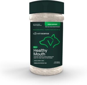 VetriScience Healthy Mouth Dog Dental Powder, Perio Support Clinically Tested Dental Powder for Dogs and Cats, Freshen Breath, Control Plaque & Tartar, Oral Health, 4.2 oz