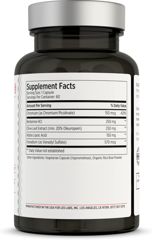LES Labs Insulin Health – Metabolic Health and Support, Lipid & Carbohydrate Metabolism – Berberine, Chromium, Olive Leaf, Alpha Lipoic Acid & Vanadium – Non-GMO Supplement – 60 Capsules