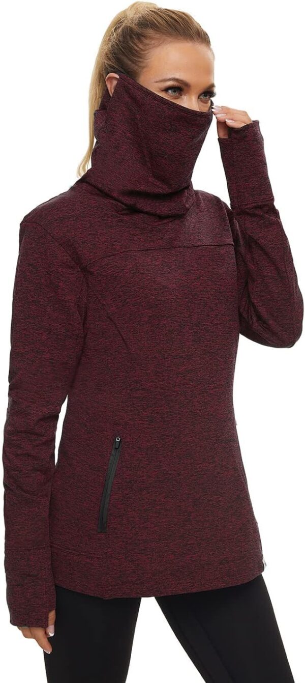 Soneven Women's Running Fleece Sweatshirts Cowl Neck Pullover Long sleeve Shirt with Thumb Holes and Neck Gaiter Face Mask