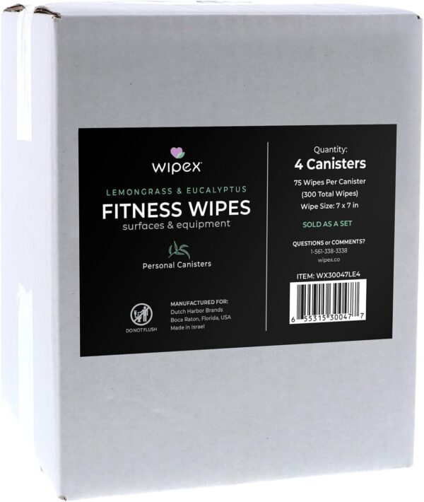 Wipex Fitness Equipment Wipes | Use as Gym Wipes for Equipment, Yoga Mat Cleaner, Peloton Bike Cleaner, Exercise Machine Wipes | Lemongrass, Eucalyptus, 75 Natural Wipes per Canister