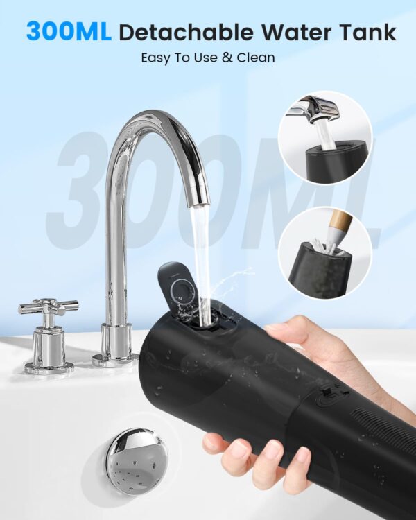 Water Flosser, Cordless Water Dental Flosser, 9 Jet Tips 5 Modes 300ML IPX7 Waterproof, Portable Rechargeable Oral Irrigator for Home Travel - Gums, Orthodontic, Braces Care - Black
