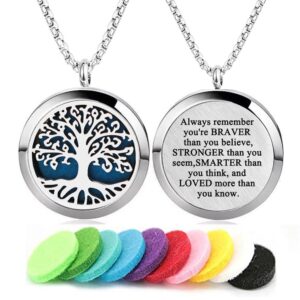 Aromatherapy Essential Oil Diffuser Necklace Tree of Life Pattern Stainless Steel Locket Pendant