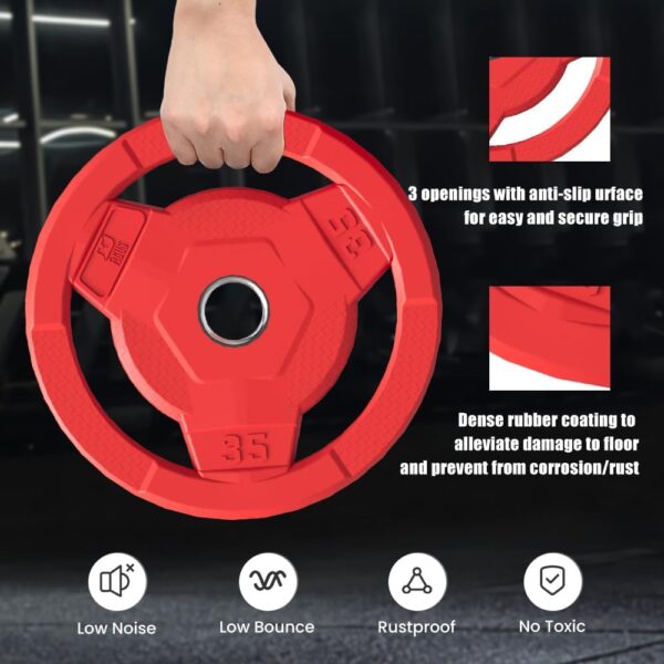 614I76ZvtwL._AC_SL1000_.jpg Color Coded 2-Inch Rubber Coated Olympic Grip Plate for Barbell,Solid Cast Iron Weight Plates for Strength Training,Weightlifting,Crossfit, Home Gym, 2.5/5/10/15/25/35/45 LB, Single and Pair