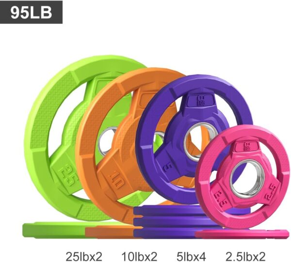 614NZ4Pte8L._AC_SL1000_.jpg Color Coded 2-Inch Rubber Coated Olympic Grip Plate for Barbell,Solid Cast Iron Weight Plates for Strength Training,Weightlifting,Crossfit, Home Gym, 2.5/5/10/15/25/35/45 LB, Single and Pair