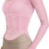 LASLULU Womens Active Long Sleeve Workout Tops Scoop Neck Athletic Yoga Gym Running Shirts Tops Cutout