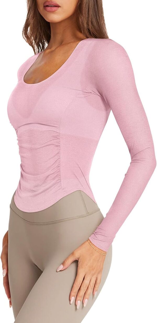 LASLULU Womens Active Long Sleeve Workout Tops Scoop Neck Athletic Yoga Gym Running Shirts Tops Cutout