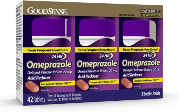 GoodSense Omeprazole Delayed Release Tablets 20 mg, Stomach Acid Reducer for Frequent Heartburn Treatment, 42 Count