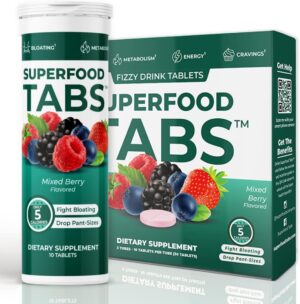 Superfoods Company Superfood Tabs - Detox Cleanse Drink - Nutrition Supplement for Women & Men - Support Healthy Weight, Digestive Health, Cravings & Bloating Relief - Mixed Berry Flavor [30 Tablets]