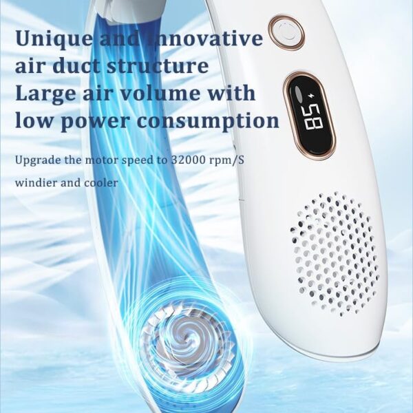 Portable Air Conditioner Neck Fan,3-Speed Hands Free Bladeless Fan,LED Digital Display, 4000mAh Rechargeable Personal Fan, Bladeless Personal Wearable Fan with USB Rechargeable, Low Nois for Outdoor,