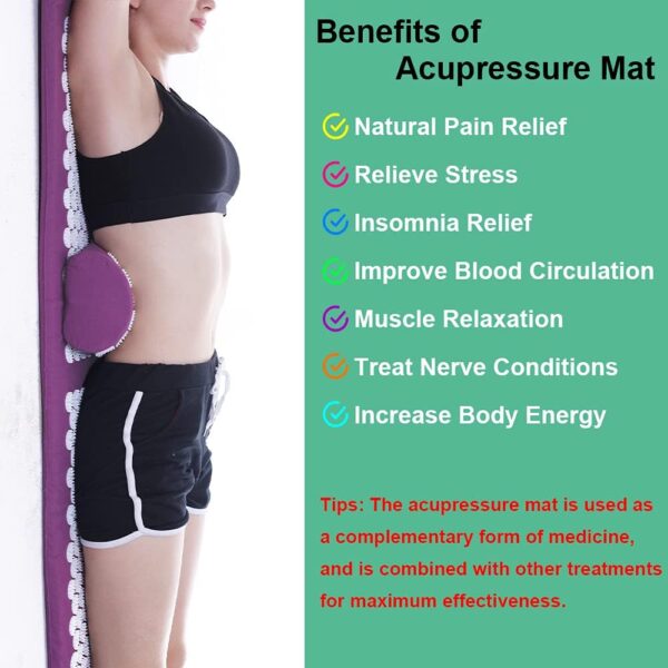 XiaoMaGe Acupressure Mat and Pillow Set with Bag - Extra Long Acupuncture Mat for Neck & Back Pain Relief- Naturally Relaxation Gift for Women - Stress Relief Massage Mat (Purple)
