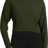 Mippo Womens Loose Long Sleeve Workout Crop Top Batwing Sleeve Shirts with Thumb Holes