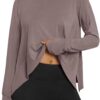 AUTOMET Women Curved Hem Long Sleeve Workout Crop Tops Trendy Athletic Yoga Gym Shirts with Thumb Hole 2024
